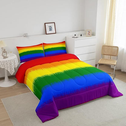 Feelyou Rainbow Bedding Set Colorful Rainbow Comforter Set for Kids Boys Girls Multicolor Comforter Ultra Soft Quilt Set 1 Comforter Set with 2 Pillowcases Full Size