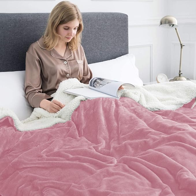 IR Imperial Rooms Baby Pink Sherpa Blankets Queen Size for Bed - Wholesale Bulk Pack of 9 Sherpa Blankets - Soft Fluffy Throw Blanket for Hotels, Guest Bedroom, 90x90 Inches