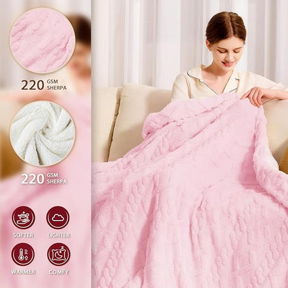 Heated Electric Blanket King Size-100"x90" Heating Blanket with 10 Heating Levels & 5 Time Settings Over-Heat Protection，Winter Warmer for Adults with ETL Certification（Pink）