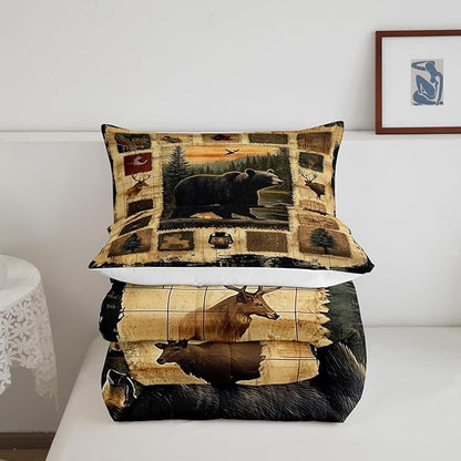 Feelyou Bear Comforter Set Full Size Wild Animal Comforter for Boys Girls Teens Rustic Cabin Country Bedding Set Nature Wildlife Duvet Set Room Decor Forest Quilt Set