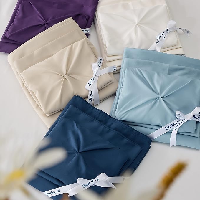 Bedsure Queen Comforter Set Teal - Bed in a Bag Queen Size Bedding 7 Pieces, GentleSoft™ Pintuck Bed Set Gift for Family, Pinch Pleat All Season Comforter with Sheets, Pillowcases & Shams