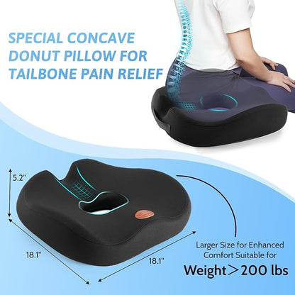 Donut Pillow, Hemorrhoid Pillow for Sitting, Donut Pillow for Tailbone Pain Relief Cushion, Two Humps Hip Comfortable Design, Doughnut Pillow, Butt Pillows for Postpartum Pregnancy, XL Size Black