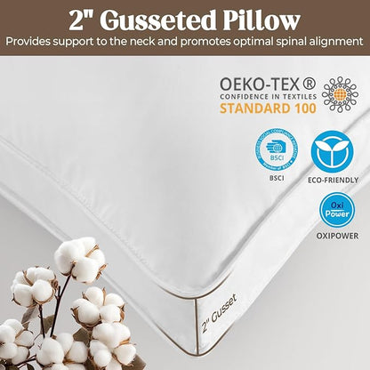 Bafode Goose Feathers Down Pillows, Pillows Standard Size Set of 2, Cotton Cover,Gusseted Hotel Collection Bed Pillow for Back, Stomach or Side Sleepers