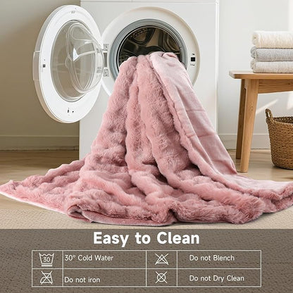 Heated Blanket Electric Queen- 84"x90" Soft Thick Bubble Electric Blanket for Sofa with 5 Heat Levels & 10 Hours Auto-Off Overheat Protection, Warm Cozy Gifts, Pink