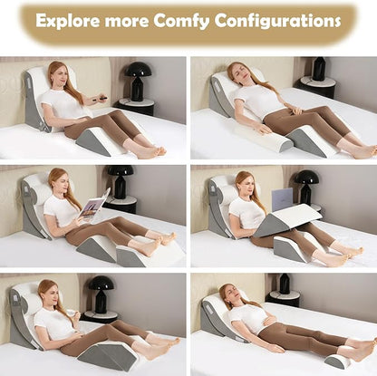 5Pcs Wedge Pillow for Sleeping, Orthopedic Bed Wedge Pillows for After Surgery, Foam Triangle Sit Up Pillow Wedge for Back, Neck, Shoulder Support, Leg Elevation, Acid Reflux, Gerd, Snoring White Grey