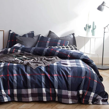 Wellboo Navy Blue Plaid Comforters Queen Blue Geometric Tartan Bedding Comforters Cotton Women Men Preppy Buffalo Check Warm Quilts Vintage Blue Grid Blankets Farmhouse Down Alternative Bed
