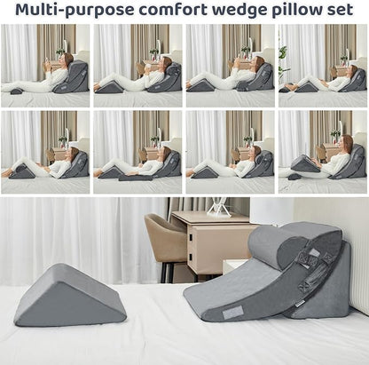 4pcs Wedge Pillow Set for After Surgery,Wedge Pillow headboard for Relief of Body Back and Leg Pain,gerd Pillows for Acid Reflux Side Sleeper and Anti-snoring.
