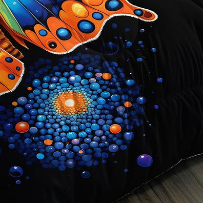 Gothic Butterfly Bedding Set Full Size,Colorful Granular Ball Printed Bedding Comforter Sets,Insect Themed Comforter Set for Kids Girls Boys,Aesthetic Bedding Sets with 2 Pillowcases.
