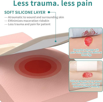 Dimora Silicone Foam Dressing Silver Ag 4"x 8" Adhesive Absorbent First Aid Bandage for Wound Care Pads 5 Packs