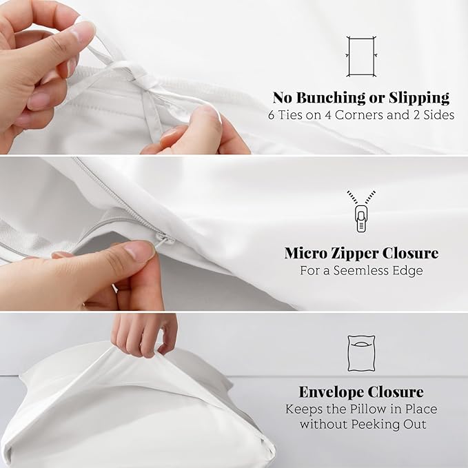 Tencel Duvet Cover Set, Full/Queen Size Cooling Duvet Cover for Hot Sleepers, 100% Eucalyptus Lyocell, 3 Pieces, 1 Zipper Closure Duvet Cover (90" x 90") and 2 Pillowcases (20" x 30") - White