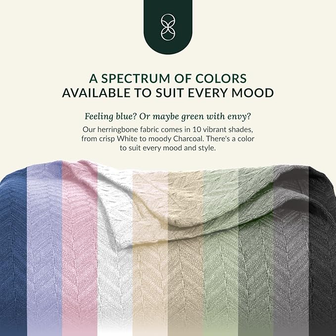 Cloud Scape Linen Herringbone Cotton Twin Blanket for Couch, Bed,Sofa, Home Decor, Soft, Weighted, All-Season, Winter Bed Blanket, Best Gift Idea, 68 x92, White