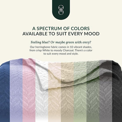 Cloud Scape Linen Herringbone Cotton Twin Blanket for Couch, Bed,Sofa, Home Decor, Soft, Weighted, All-Season, Winter Bed Blanket, Best Gift Idea, 68 x92, White