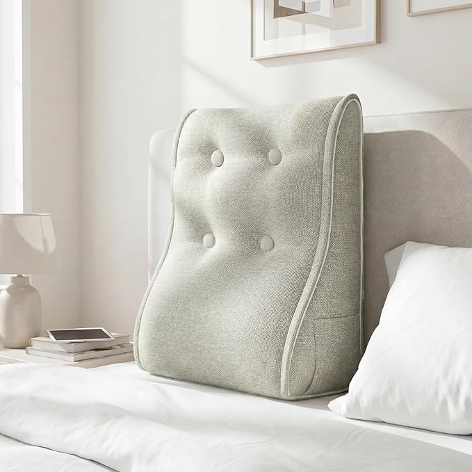 Daneey Reading Pillow for Bed Adult, Back Support Pillow for Bed, Sit Up Pillow Backrest Beige, 20 * 9 * 22IN
