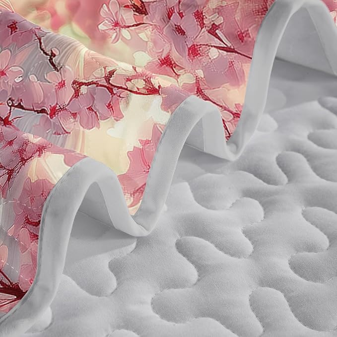 White Horse Quilts Bedding Queen 3Pcs Pink Chic Cherry Blossoms Bed Set Wild Animal Rustic Farmhouse Horse Pattern Bedspread Coverlet with 2 Pillowcases for Kid Boy Girl Teen Adult Room Decor