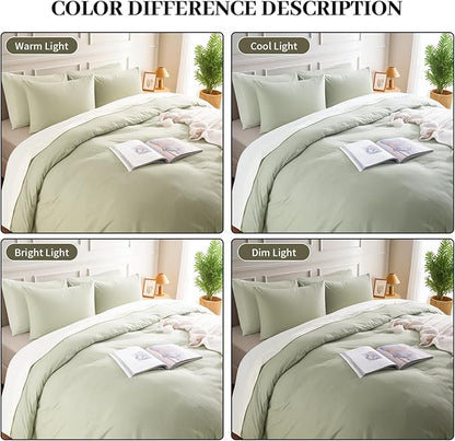 NEXHOME PRO Full Duvet Cover Set – 100% Certified Organic Cotton with Washed Feel & Linen-Like Texture, Comfortable & Breathable, Home Bedding Set Sage Green (No Comforter)