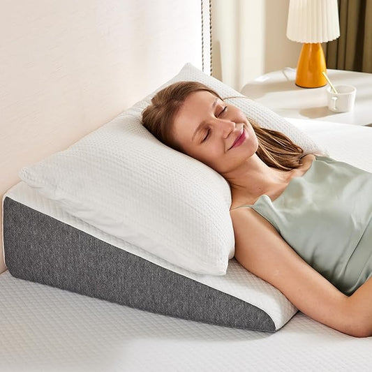 Wedge Pillow Set for After Surgery, Body Pillow for Adults, Bed Wedge Pillow for Headboard for Sleep Apnea and Snoring, Back Pain Relief, Acid Reflux, 7.5" Height, Grey and White