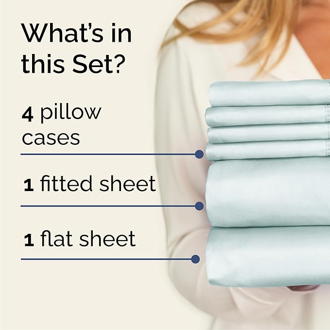 Cal King 6 Piece Sheet Set - Comfy Breathable & Cooling - Ultra-Soft Hotel Luxury Bedding Set w/ 8-16 Inch Deep Pockets - 1 Flat & 1 Fitted Sheet & 4 Pillowcases - Wrinkle Free & Easy Care - Ice Blue