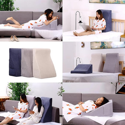 Bed Reading Pillow - Sofa Bed Wedge Pillow - Post-Op Recovery Backrest Pillow - Working Lumbar Support Reading Pillow with Removable Pillowcase Light Grey 27x20x12in