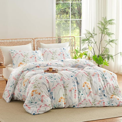 Floral Duvet Cover King 3 Pieces Watercolor Flower Pattern Bedding Set for Girls Colorful Flower Aesthetic Bedding Soft Microfiber Farmhosue Comforter Cover with 2 Pillowcases