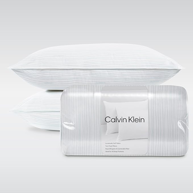 Calvin Klein Wave Print 20" x 36" King Size Set of 2 Bed Pillows for Sleeping, White