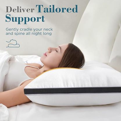 viewstar Bed Pillows Standard Size Set of 2, Hotel Cooling Down Alternative Gusseted Pillows for Side, Back, or Stomach Sleepers, Black