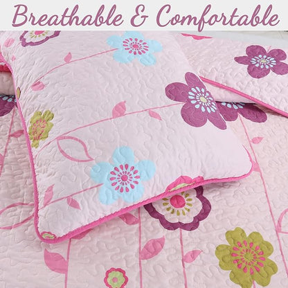 Cozy Line Home Fashions Pink Little Heart Floral Microfiber Reversible Girls Coverlet Bedspread Quilt Set, Bedspread, Coverlet (Flower Garden, Queen - 3 Pieces)