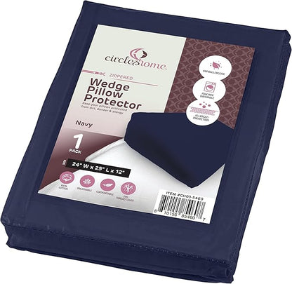 CirclesHome Wedge Pillow Cover 100% Cotton, Zippered Wedge Pillow Case Protector, Soft, Hypoallergenic & Breathable - Navy, (24Wx25Lx12)