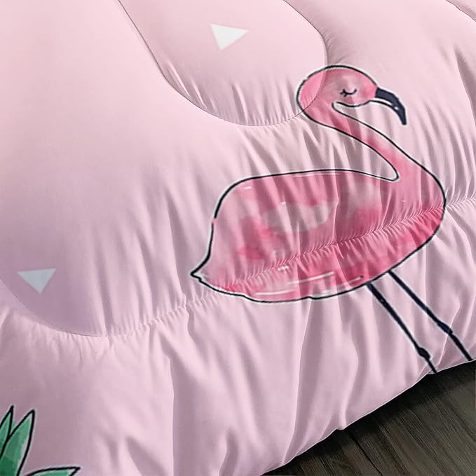 Flamingo Watermelon Comforter Set Twin Size Tropical Flamingo Pineapple Bedding Set Cool Summer Quilted Duvet for Kids Girls Boys Adult with 1 Comforter and 2 Pillowcases