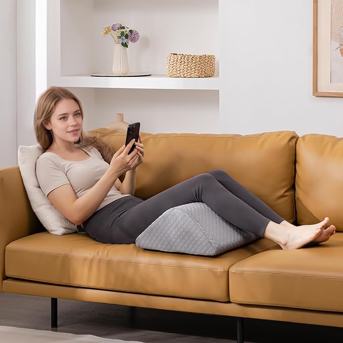 Knee Wedge Pillow 6.3'' for Post-Surgery Recovery-Leg Elevation Support for Sleep Position, Alleviating Lower Back & Hip Pain Enhancing Circulation in Ankles Legs Triangle Pillow with Removable Cover