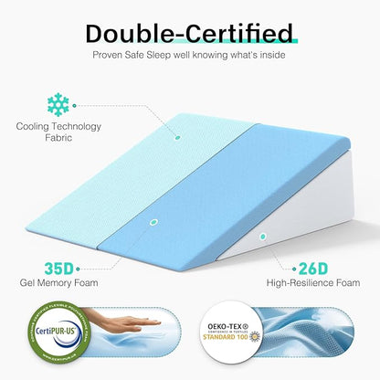 [2025 New 7.5" Memory Foam Wedge Pillow for Sleep Apnea, Sleeping, Acid Reflux Relief, Snoring, Dual Sided Cooling & Warm Fabric Triangle Pillow Wedge for After Surgery, Back, Leg - Blue