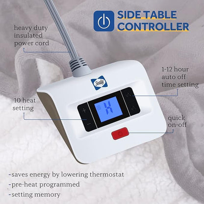 SEALY Electric Blanket Twin Size, Flannel & Sherpa Heated Blanket with 10 Heating Levels & 1-12 Hours Auto Off, Machine Washable, Grey, 62x 84 Inch