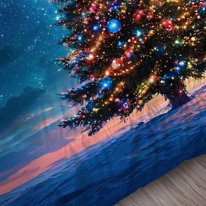 Christmas Tree Bedding Set Full/Queen Size Blue Galaxy Comforter for Kids Girls Teen Women Space Xmas Holiday Bedroom Quilt Bed Sets, 1 Comforter 2 Pillowcases