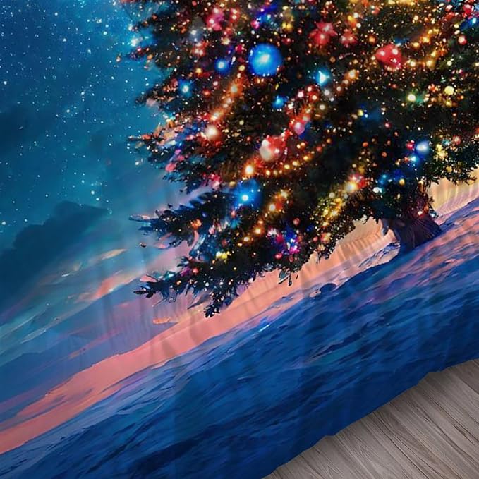 Christmas Tree Comforter Set Twin Size Galaxy Bedding for Kids Girls Teen Women Blue Xmas Holiday Space Bedroom Quilt Bed Sets, 1 Comforter 1 Pillowcase