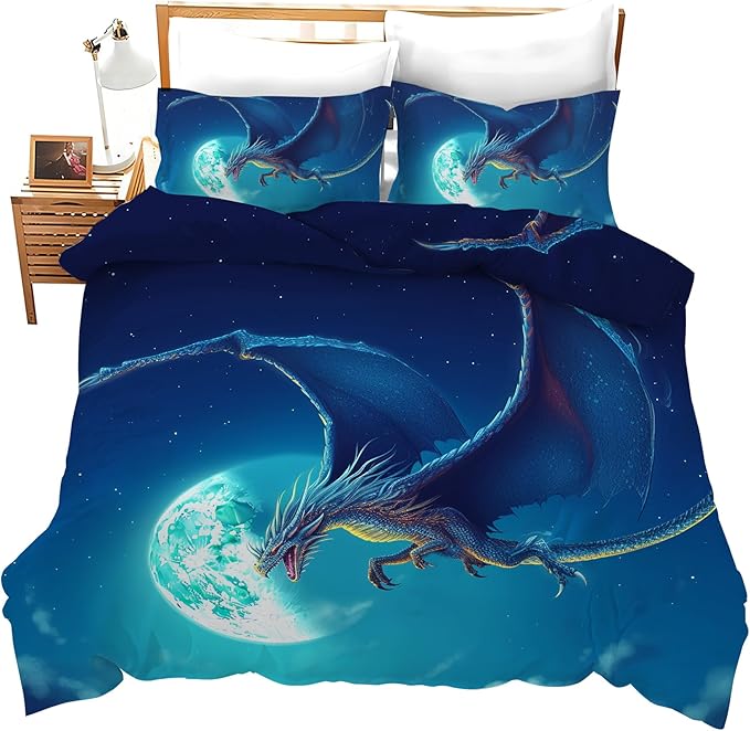 Dragon Bedding Set 3 Pieces King Size Dragon Duvet Cover Comforter Cover Sets for Boys Girls Teens Women