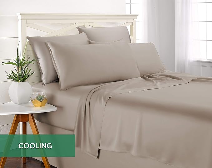Pure Bamboo Twin XL Sheets, Genuine 100% Organic Viscose Derived from Bamboo Bed Sheet Set, Luxuriously Soft & Cooling, Double Stitching, 2 Year Quality Promise (Twin XL, Sand)