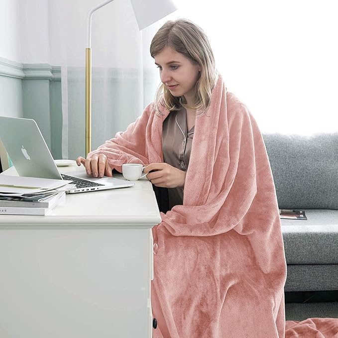 IR Imperial Rooms Fleece Blankets Queen Size 90 x 90 Inches - Super Soft Fluffy Baby Pink Throw Blanket for Sofa and Bed - Warm and Cozy Lightweight 400 GSM Microfiber Bed Throws Blankets