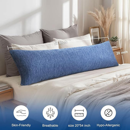 Hiasan Cooling Body Pillows for Adults, Long Memory Foam Body Pillow - Full Size Support for Side Sleepers & Pregnancy, Back Pain Relief, 20x54 Inches, Blue