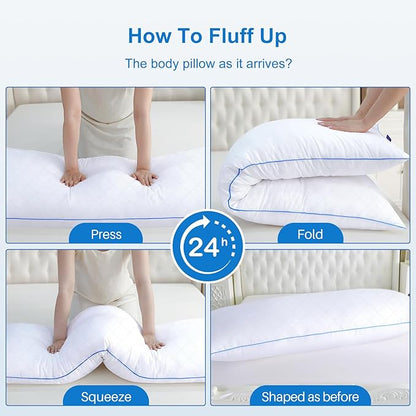 YZ HOME Long Body Pillow for Adults - Firm Body Pillow Insert with Shredded White Memory Foam, Adjustable Height, Soft Support for Side Sleeping, Pregnant Women, Washable (White, 20x54 Inch)