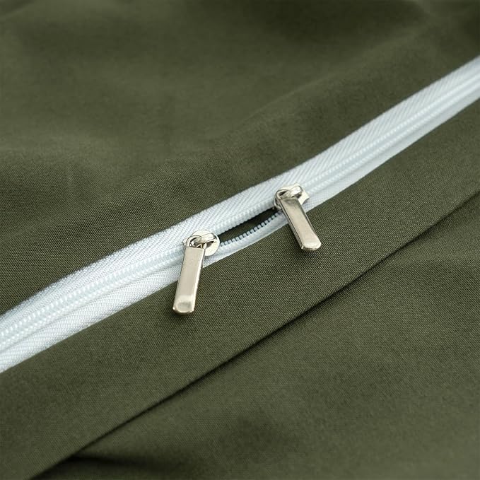 Green Duvet Cover King 100% Brushed Microfiber 3-Piece Set - Army Green with Zipper Closure - Luxury Soft