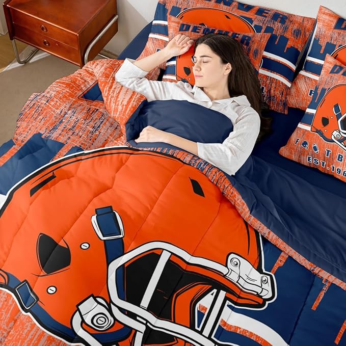 Erosebridal Football Bedding Set Queen Size Boys Girls Bed in A Bag,Gridiron Gifts for Sports Fans Women Men Seasonal Color City Comforter Sets with Sheets Rugby Sports Bed Set