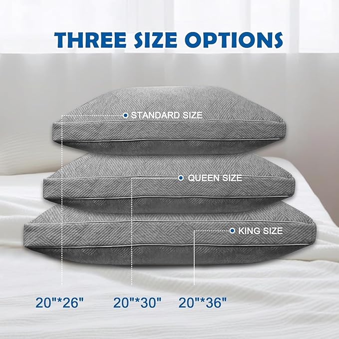 Shredded Foam Pillow Queen Size - Cooling Memory Foam Pillows That Stay Cold Adjustable Pillows for Sleeping Double-Sided Pillowcase