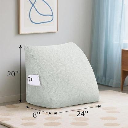 Wedge Headboard Reading Pillow for Bed Linen Triangular Backrest Bolster Pillow for Sitting Up Daybed Cushion Lumbar Body Support Positioning for Headboard, Couch, Dorm, Ivory-White
