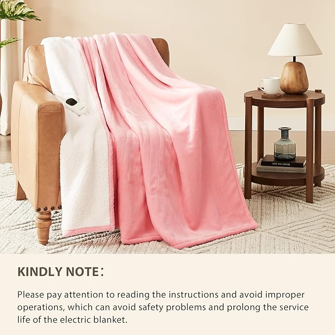 Homemate Electric Heated Blanket King Size - 100"x90" Heating Blanket King Size Dual Control 1/2/4/6/8 Hours Auto-Off 10 Heat Level Over-Heat Protection Flannel Sherpa ETL Certification