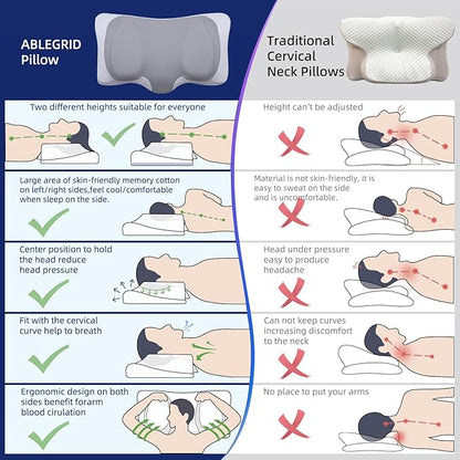 ABLEGRID Dual-Layer Memory Foam Cervical Neck Pillow,Contour Cooling Gel Support Pillow for Neck Shoulder Pain Relief,Ergonomic Orthopedic Adjustable Deep Sleep Bed Pillow for Side,Back,Stomach Sleep