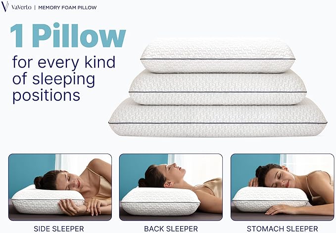 Cooling Gel Memory Foam Pillow - 2-Pack - King Size Bed Pillows For Sleeping - Medium-Firm - Back, Stomach and Side Sleeper Pillow - Shoulder & Back Pain Relief - Washable , Bamboo Viscose Cover