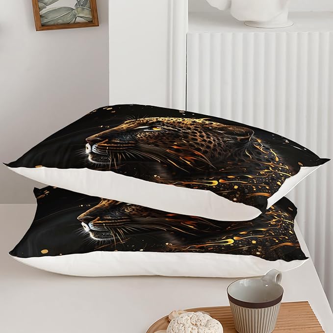 Wild Tiger Comforter Set Queen Size, 3D Black Cheetah Lover Bedding Set for Mens Adults and Teens, 3 Pieces Wild Animal Comforter Set for Room Decor, 1 Quilt and 2 Pillow Shams