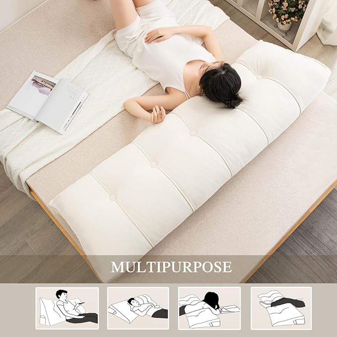 Headboard Pillow King, Chenille Triangular Wedge Pillow Headboard King Size, Reading Setting Backrest Daybed Pillows for Bed Sofa with Removable Cover, Beige