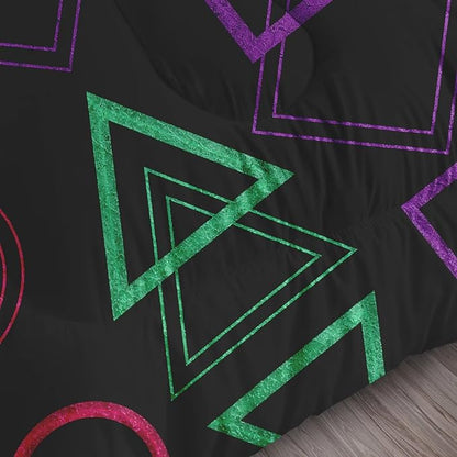 Game Comforter Set Full/Queen Size Geometric Bedding for Kids Boys Men Black Abstract Bedroom Decor Quilt Bed Sets, 1 Comforter 2 Pillowcases