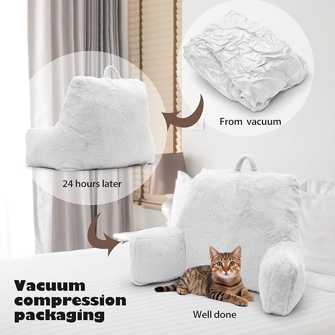 Reading Pillow Large Bed Pillow,Backrest Pillow with Arms, Back Support Pillow for Sitting Up in Bed, Couch for Lounging Bedrest,White