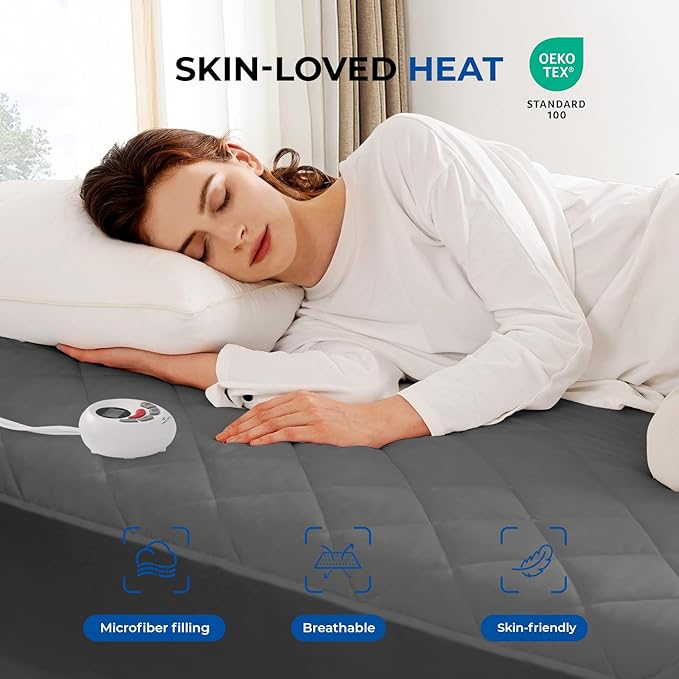 Heated Mattress Pad Full Size Quilted Heating Electric Bed Warmer Luxury Comfort Heat Mattress Pad Cover（10 Heat Setting | 1-12 Hours Auto Shut Off | with 8-21 Inch Deep Pocket）